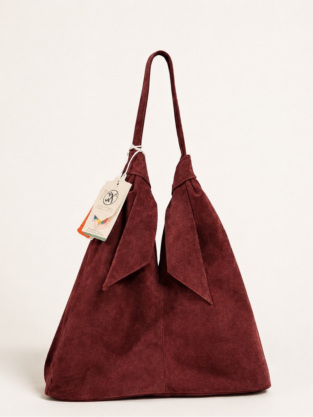 Divina Firenze Italian Suede Slouchy Hobo Shoulder Bag Wine NWT